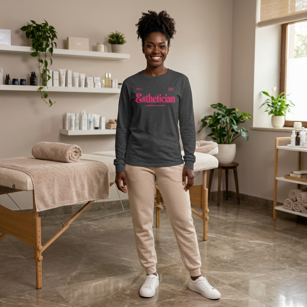Esthetician Long Sleeve Shirt from Phoryor Skin, detail of the graphic