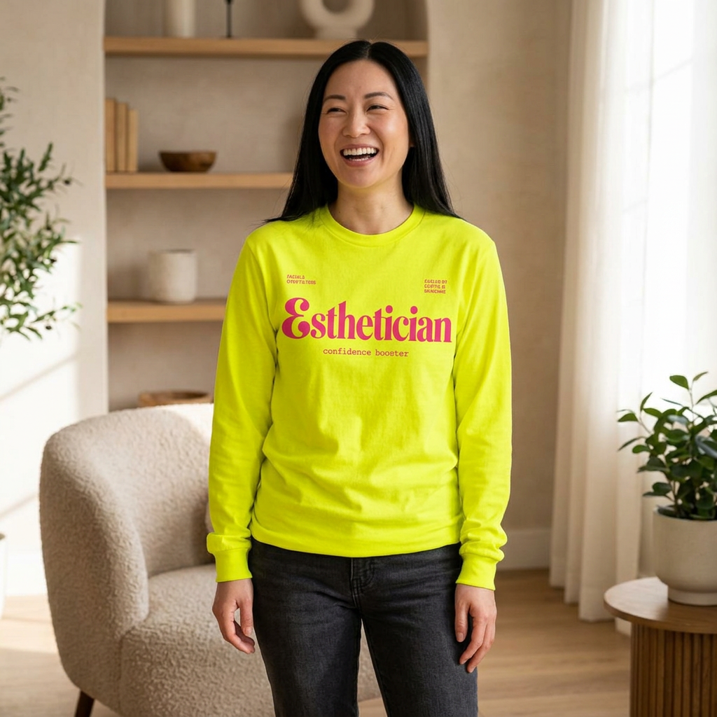 Esthetician Long Sleeve Shirt from Phoryor Skin, shown on model