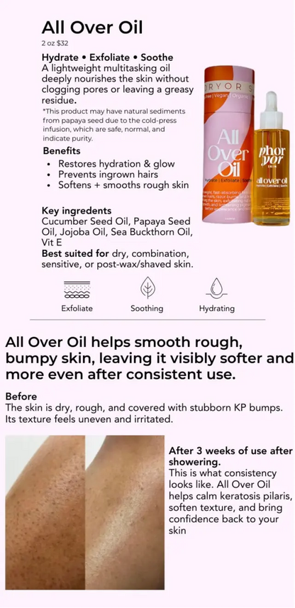 Phoryor Skin All Over Oil, non-greasy body oil for post-wax and post-shave skin